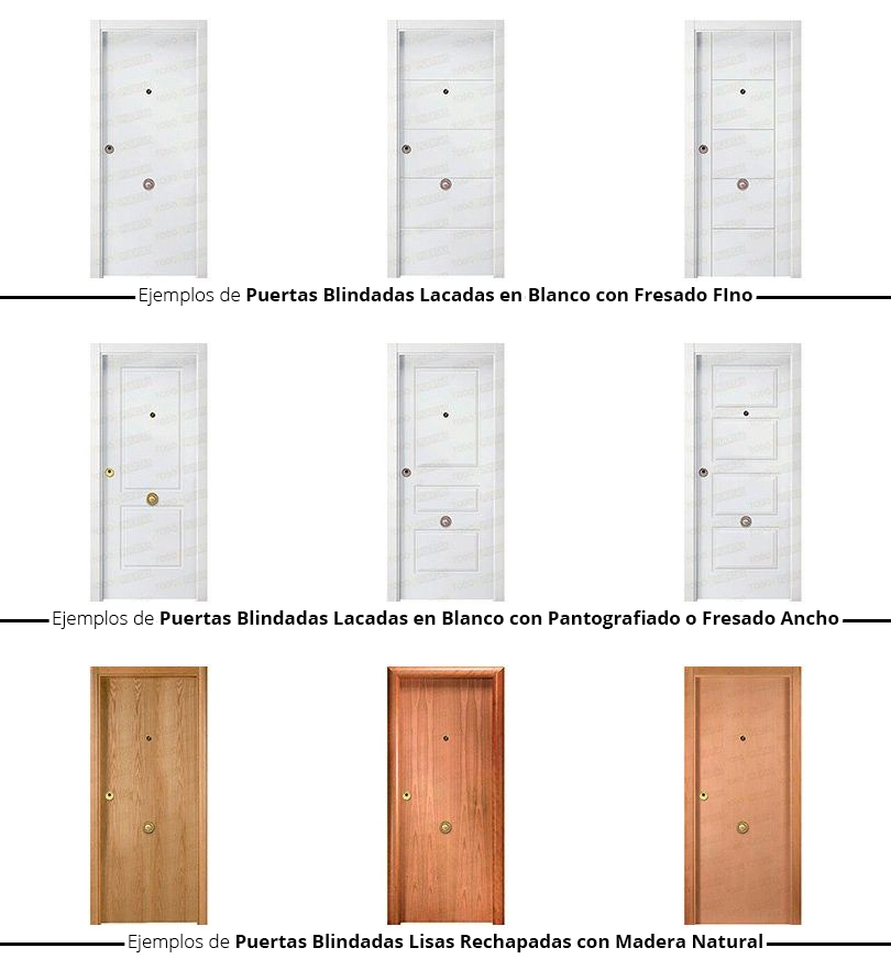 Ejemplos de acabados de Puertas Blindadas