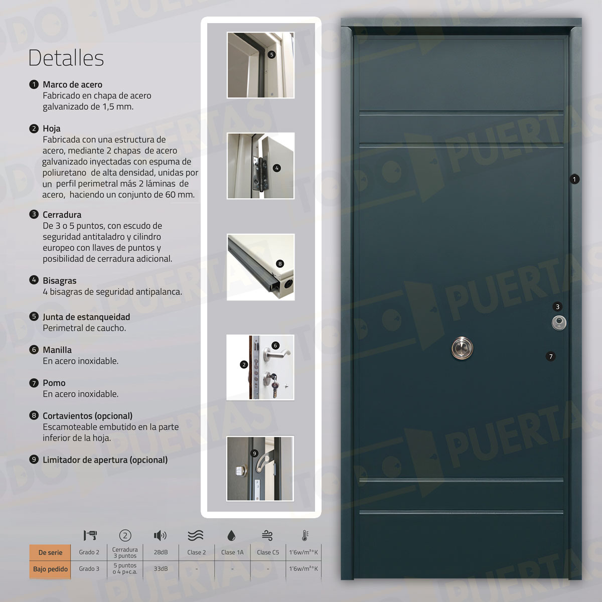 Puerta Acorazada Azalea Sagacor 100 Gris Antracita 7016 (Dos Caras Iguales)