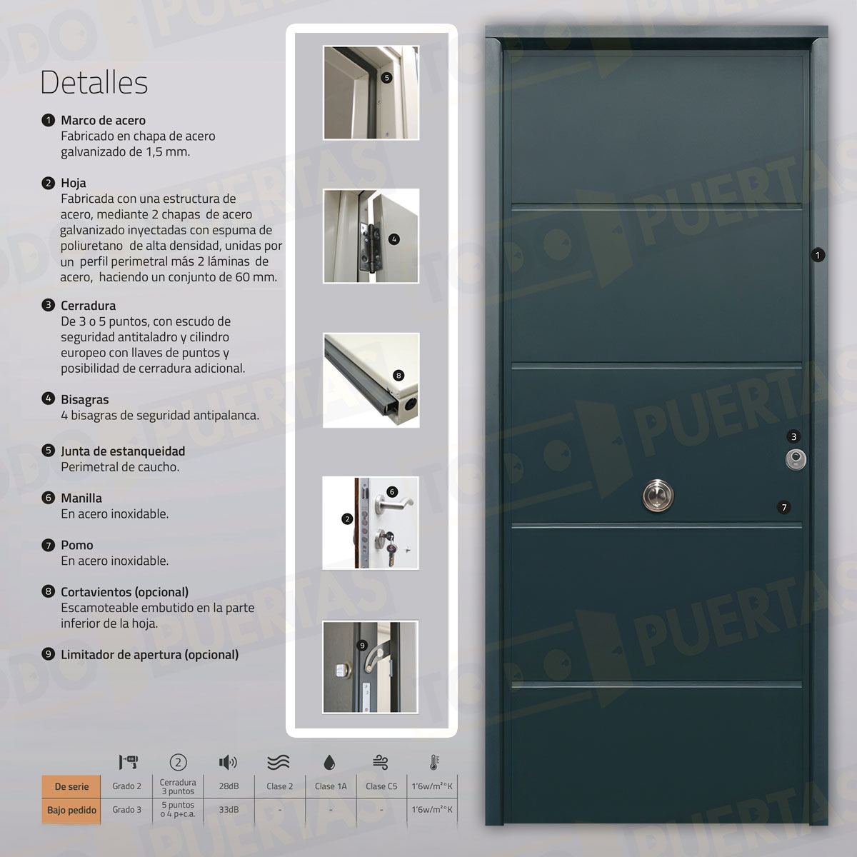 Puerta Acorazada Cintia Sagacor 100 Gris Antracita 7016 (Dos Caras Iguales)