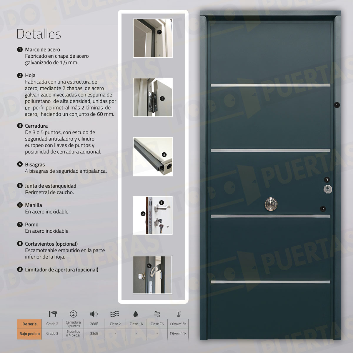 Puerta Acorazada Cintia FM Sagacor 100 Gris Antracita 7016 (Dos Caras Iguales)