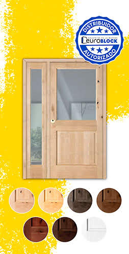 Puerta de Exterior Mod. 1100-V1 con Fijo de Madera Maciza