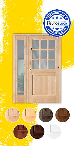 Puerta de Exterior Mod. 1100-V9 con Fijo de Madera Maciza
