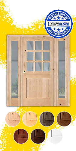 Puerta de Exterior Mod. 1100-V9 con Dos Fijos de Madera Maciza