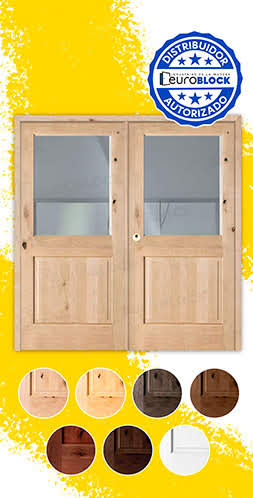 Puerta Doble de Exterior Mod. 1100-V1 Fijos de Madera Maciza
