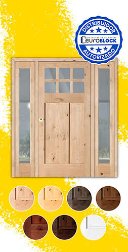 Puerta de Exterior Mod. 4100-V6 con Dos Fijos de Madera Maciza