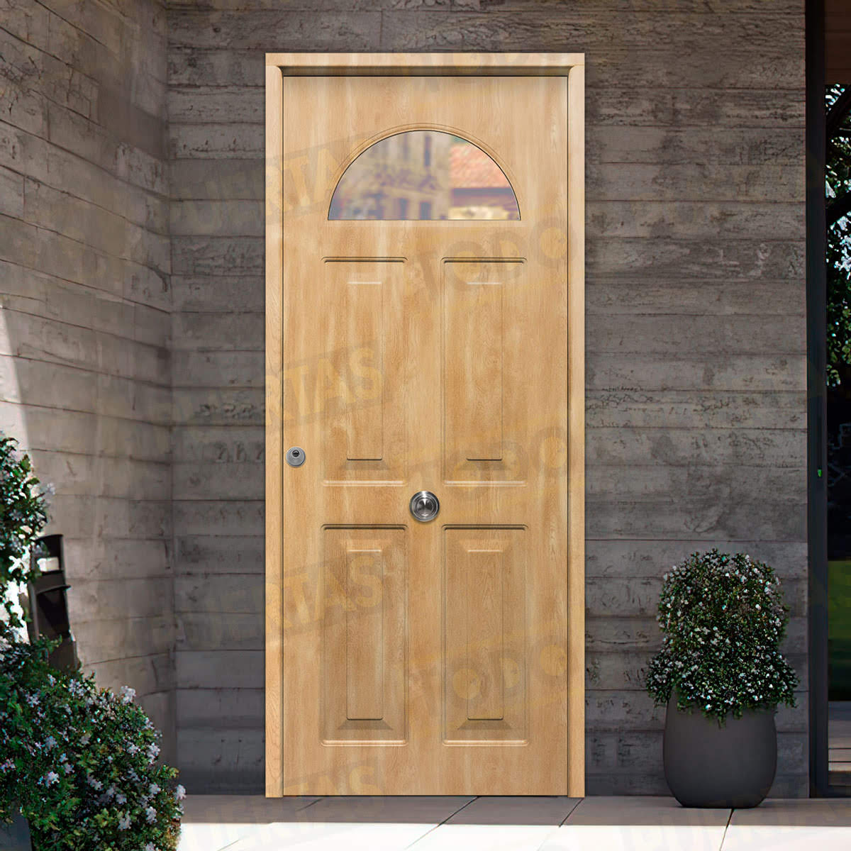 Puerta Galvanizada Coral-CR / Coral-Cr Saga 100 Cristal Roble (Dos Caras Iguales)