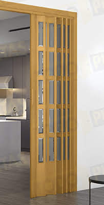 Puerta Plegable 205 cm Alto Madera Natural Roble Siena Vidrio Orgánico (Tipo Metacrilato)